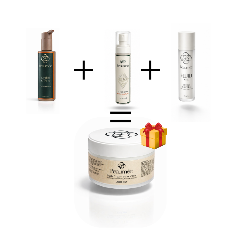 Lumière Citrus Probiotic Cleanser Gel + Ether Dew Antioxidant Toner + Fluid Hydro Restoring 🎁 У подарунок: Body Cream Inner Glow